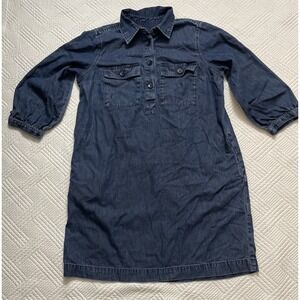 Gap Women's Dress XS Denim Chambray 3/4 Sleeve Mini Collar Pockets Prep Normcore
